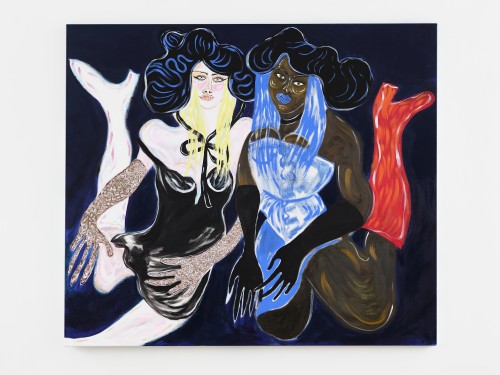 Constance Tenvik, The Sisters (Jacqueline Landvik & Ceval), 2021. Flashe, gouache, glitter, acrylic on canvas, 130 x 150 cm (51 x 59 in)