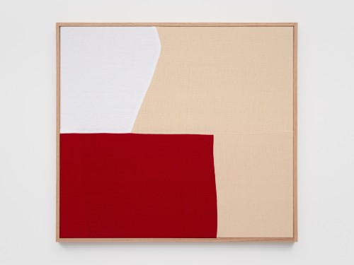 Ethan Cook, Approach, 2021. Hand woven cotton and linen framed, 29 x 32 in, 74 x 81 cm