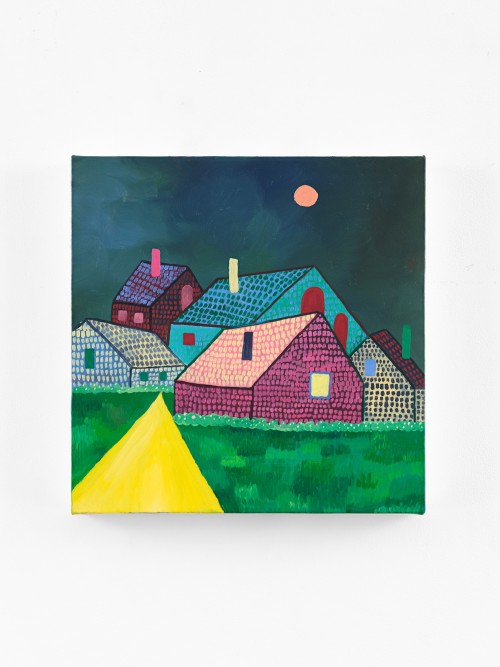 Mickey Lee, Little Town, 2024. Oil on canvas, 12 x 12 in (31 x 31 cm)