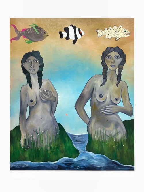 Mickey Lee, Marble Maidens, 2024. Oil on canvas, 60 x 48 in (152 x 122 cm)