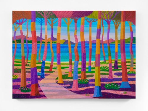 Daniel Heidkamp, Pines on the Beach, 2024. Oil on linen, 50 x 70 in (127 x 178 cm)